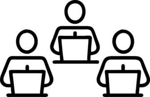 Group using laptops in a meeting plain light background with copy space vector
