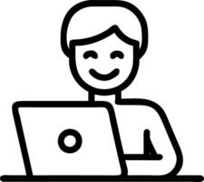 Happy entrepreneur working with abstract digital background and copy space vector
