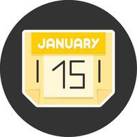 15 January Flat Grey Circle Style Icon vector