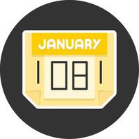 8 January Flat Grey Circle Style Icon vector
