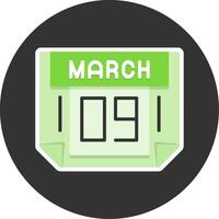 9 March Flat Grey Circle Style Icon vector