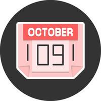 9 October Flat Grey Circle Style Icon vector