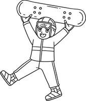 Snowboarding Boy Raising a Snowboard Isolated vector