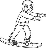 Snowboarding Boy Balancing Isolated Coloring Page vector