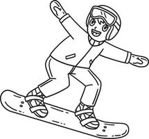 Snowboarding Boy making a Leap Isolated Coloring vector