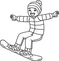 Snowboarding Boy Gliding with Snowboard Isolated vector