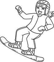 Snowboarding Girl making a Leap Isolated Coloring vector