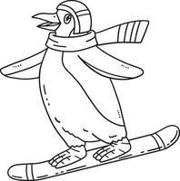Snowboarding Penguin Isolated Coloring Page vector