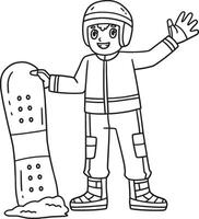 Snowboarding Boy Holding a Snowboard Isolated vector