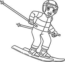 Skiing Boy Gliding with Skiboard Isolated Coloring vector