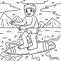 Surfing Boy Balancing on a Surfboard Coloring Page vector