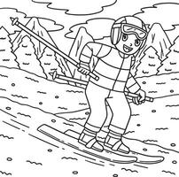 Skiing Boy Gliding with Skiboard Coloring Page vector