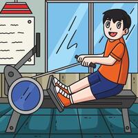 Rowing Oarsman on Indoor Rowing Machine Colored vector