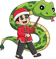 Year of the Snake Chinese Boy with Float Clipart vector