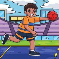 Handball Player Running with Ball Colored Cartoon vector