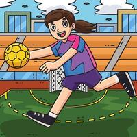 Female Handball Player Running with Ball Colored vector
