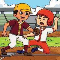 Baseball Player Base Tagging Colored Cartoon vector