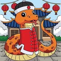 Year of the Snake Dressed Chinese Clothes Colored vector