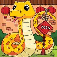 Year of the Snake with Chinese Decoration Colored vector