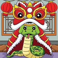 Year of the Snake with the Dragon Dance Colored vector