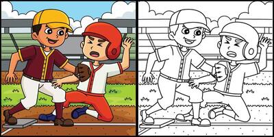 Baseball Player Base Tagging Coloring Illustration vector