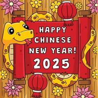 Year of the Snake Holding a Scroll Colored Cartoon vector
