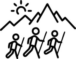 Friends hiking through the mountains glossy sunrise background with copy space vector