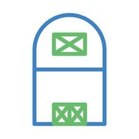Barn icon with doors and windows. Concept of agriculture, farming, and storage. vector