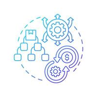 Diversified product offerings blue gradient concept icon. Expanded product lines. Contract manufacturing benefit. Round shape line illustration. Abstract idea. Graphic design. Easy to use in article vector