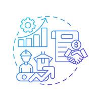 Increased manufacturing capacity blue gradient concept icon. Resource optimization. Contract production. Round shape line illustration. Abstract idea. Graphic design. Easy to use in article vector