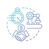 Reduction of manufacturing time blue gradient concept icon. Fast production process. Contract manufacturing. Round shape line illustration. Abstract idea. Graphic design. Easy to use in article vector