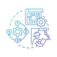Setting up manufacturing process blue gradient concept icon. Start manufacturing business. Efficient production. Round shape line illustration. Abstract idea. Graphic design. Easy to use in article vector