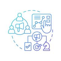 Marketing and selling products blue gradient concept icon. Start manufacturing business. Reach target audience. Round shape line illustration. Abstract idea. Graphic design. Easy to use in article vector