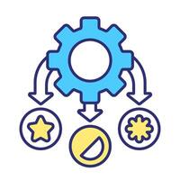 Component manufacturing RGB color icon. Industrial production. Gear and diverse components concept. Manufacturing. Isolated illustration. Simple filled line drawing. Editable stroke vector