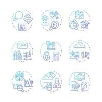 Geotechnical survey blue gradient concept icons. Civil engineering ground investigation. Geodetic technology. Icon pack. Round shape illustrations for articles. Abstract idea vector