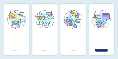 RAG process onboarding mobile app screen. Information walkthrough 4 steps editable graphic instructions with linear concepts. UI, UX, GUI template vector