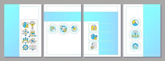 Retrieval augmented generation blue brochure template. models optimization. Leaflet design with linear icons. Editable 4 layouts vector