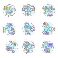Retrieval augmented generation multi color concept icons. and machine learning. Data process. Icon pack. Round shape illustrations for presentation. Abstract idea vector