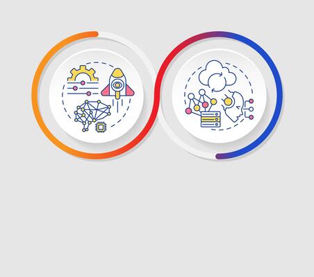 Approaches in statistical analysis infographics circles sequence. RAG methods integration. Visualization layout with 2 steps. Info chart loop process presentation