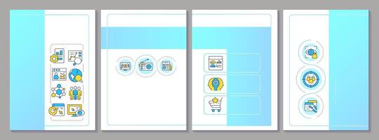 Audience analysis blue brochure template. Digital marketing researching. Customer behavior. Leaflet design with linear icons. Editable 4 layouts vector