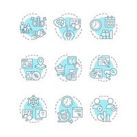 Audience analysis soft blue concept icons. Studying customers behavior. Digital marketing strategy. E business. Icon pack. Round shape illustrations for presentation. Abstract idea vector