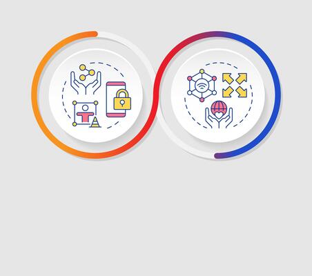 Digital experiences infographics circles sequence. Audience analysis online. E marketing strategy. Data visualization with 2 steps. Editable rectangular options chart
