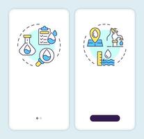 Water quantity and quality nexus onboarding mobile app screen. Walkthrough 2 steps editable graphic instructions with linear concepts. UI, UX, GUI template vector