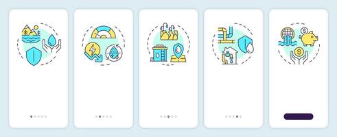 Benefits of water recycling onboarding mobile app screen. Walkthrough 5 steps editable graphic instructions with linear concepts. UI, UX, GUI template vector