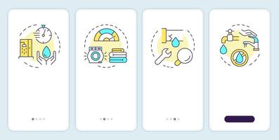 Water saving tips onboarding mobile app screen. Consumption walkthrough 5 steps editable graphic instructions with linear concepts. UI, UX, GUI template vector