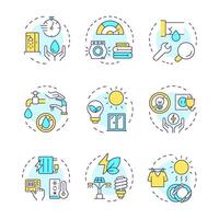Water reuse multi color concept icons. Natural sources management. Liquid recycling processes. Eco friendly technology. Icon pack. Round shape illustrations for booklet. Abstract idea vector