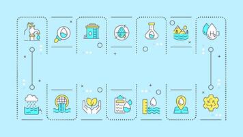 Water reuse soft blue word concept. Nature liquid sources management. Sustainable consumption. Typography banner. Illustrationwith title text, editable icons color vector