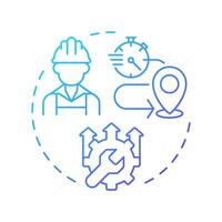 Improve technician utilization blue gradient concept icon. Benefit of FSM. Field service management. Round shape line illustration. Abstract idea. Graphic design. Easy to use in article vector