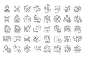 Field service management linear icons set. FMS system. Represent tools, gears, documents and workflows. Customizable thin line symbols. Isolated outline illustrations. Editable stroke vector