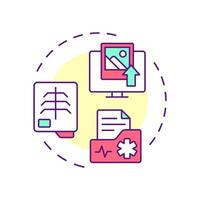 Store and forward multi color concept icon. Asynchronous telemedicine data collecting. Telehealth treatment. Round shape line illustration. Abstract idea. Graphic design. Easy to use in booklet vector